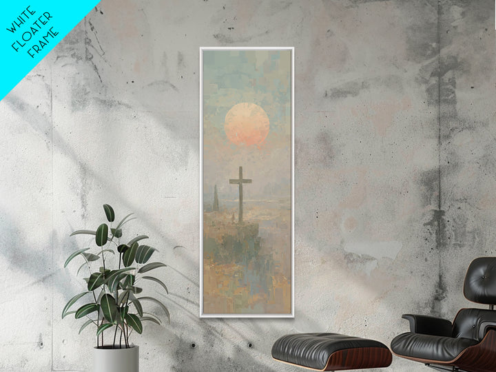 Cross Of Dawn, Framed Canvas Print, Narrow Art, Christian Wall Art, Abstract Christian Art, Christian Art Canvas, Modern Christian Art, Chr