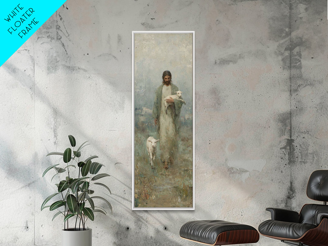 Lamb Of Hope – Framed Canvas Print – Tall Narrow Wall Art – Christian Art – Jesus Painting – Christian Canvas – Christmas Art