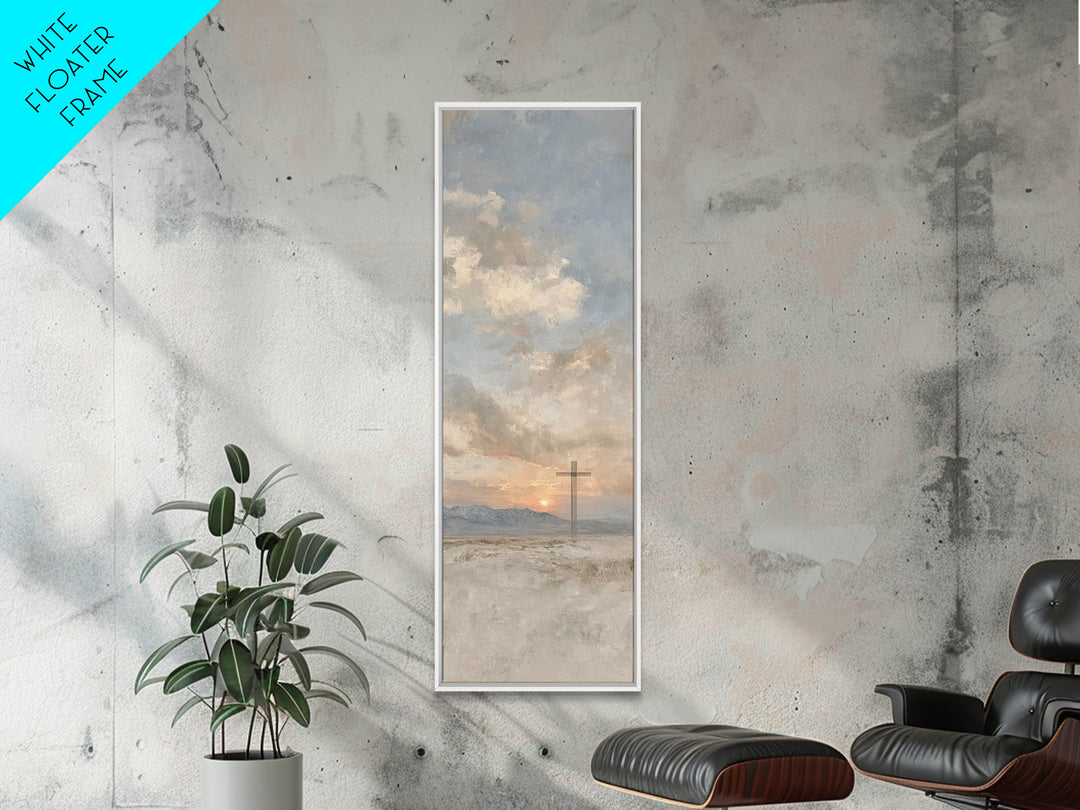 Desert Morning Cross | Framed Canvas Print | Tall Skinny Art Print | Christian Wall Art | Christian Art Canvas | Subtle Christian Art | Chr