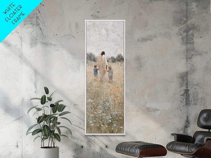 The Meadow Shepherd's Peace - Framed Canvas Print - Tall Narrow Wall Art - Christian Wall Art - Jesus Painting - Christian Art Canvas
