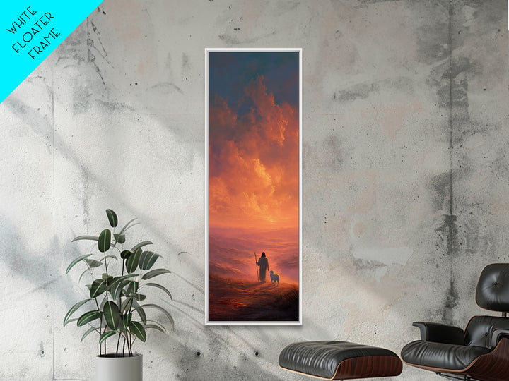 Crimson Sky Shepherd - Framed Canvas Print - Tall Narrow Wall Art - Christian Art - Christian Canvas Art - Jesus Painting - Christian Gift
