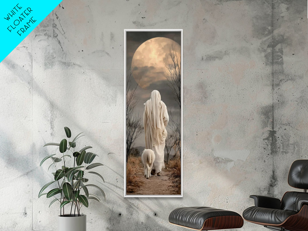 Moonlit Shepherd Peace | Framed Canvas Print | Christian Wall Art | Christian Art Canvas | Jesus Painting | Christian Decor | Tall Narrow W