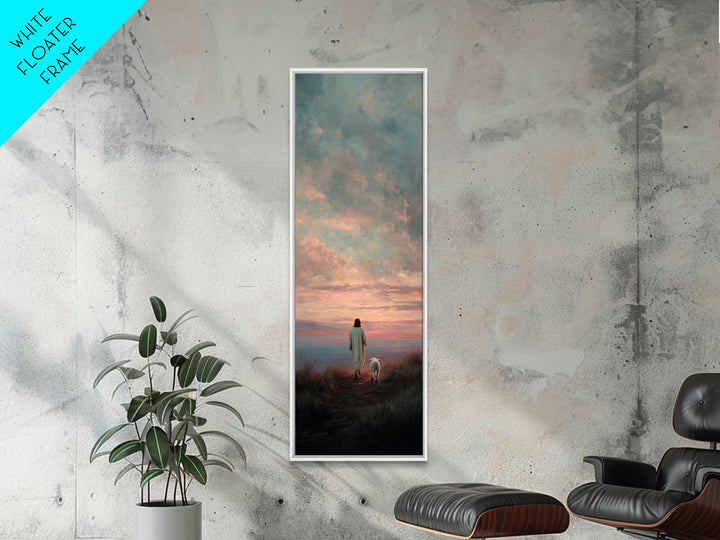 Crimson Dawn Journey | Framed Canvas Print | Christian Art Canvas | Jesus Painting | Christian Wall Art | Christian Christmas Art | Tall Sk