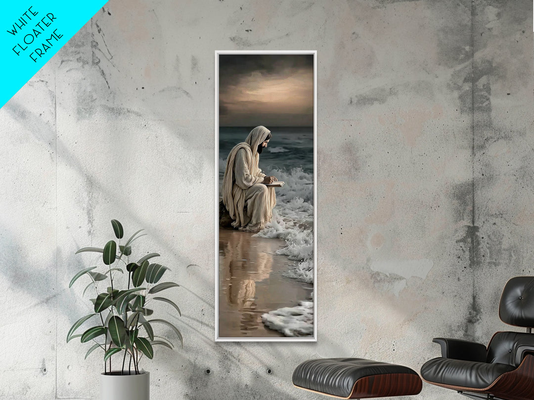 Shoreline Reverence - Framed Canvas Print - Tall Narrow Wall Art - Christian Wall Art - Jesus Painting - Modern Christian Art - Christian A