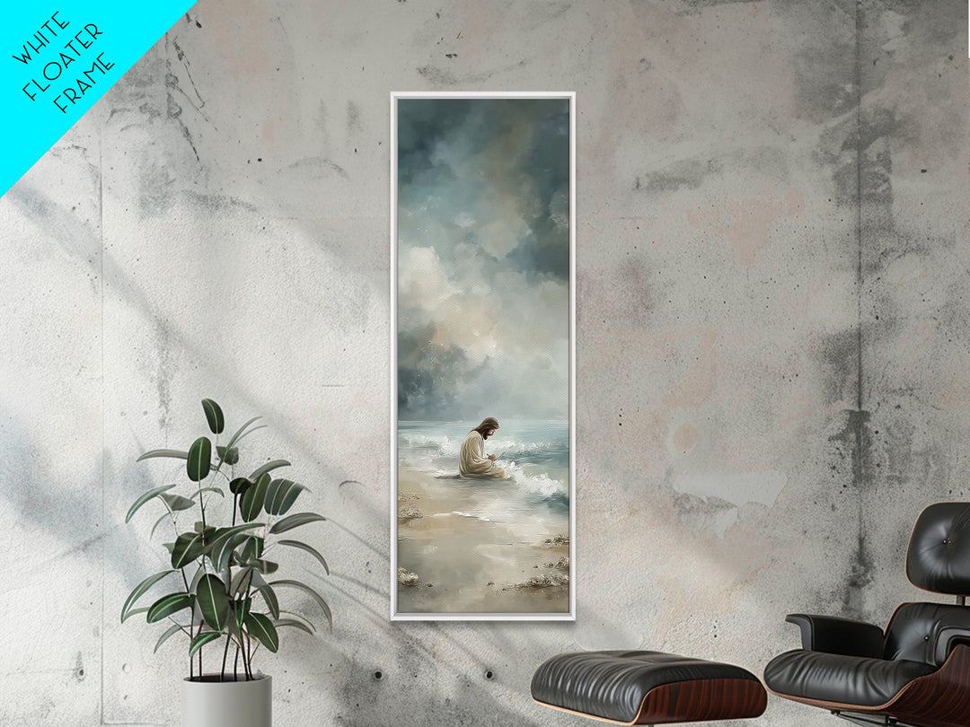 Quiet Shore Prayer - Framed Canvas Print - Skinny Art - Jesus Painting - Christian Art Canvas - Christian Christmas Art - Christian Art