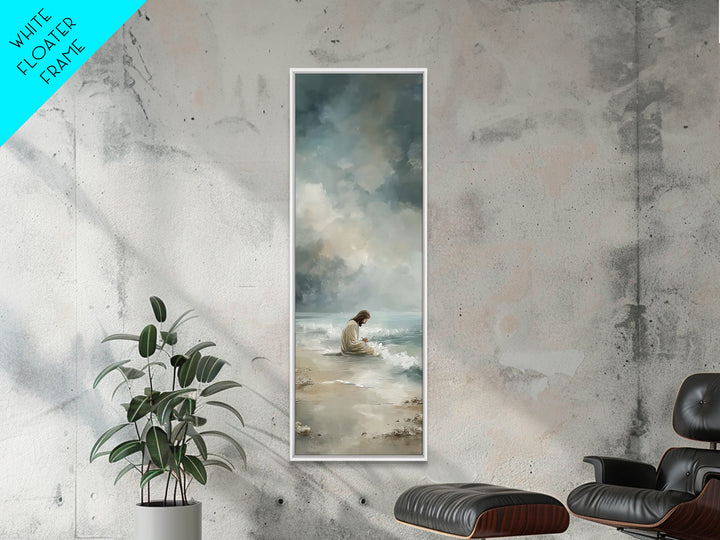 Quiet Shore Prayer - Framed Canvas Print - Skinny Art - Jesus Painting - Christian Art Canvas - Christian Christmas Art - Christian Art