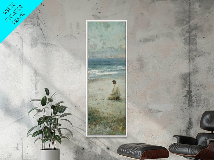 Sacred Shoreline Light - Framed Canvas Print - Tall Skinny Art Print - Christian Art Canvas - Jesus Painting - Christian Wall Art - Faith A