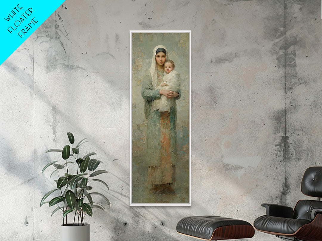 Sacred Mother Peace - Framed Canvas Print - Narrow Art - Christian Art Canvas - Christian Wall Art - Christian Christmas Art - Faith Art