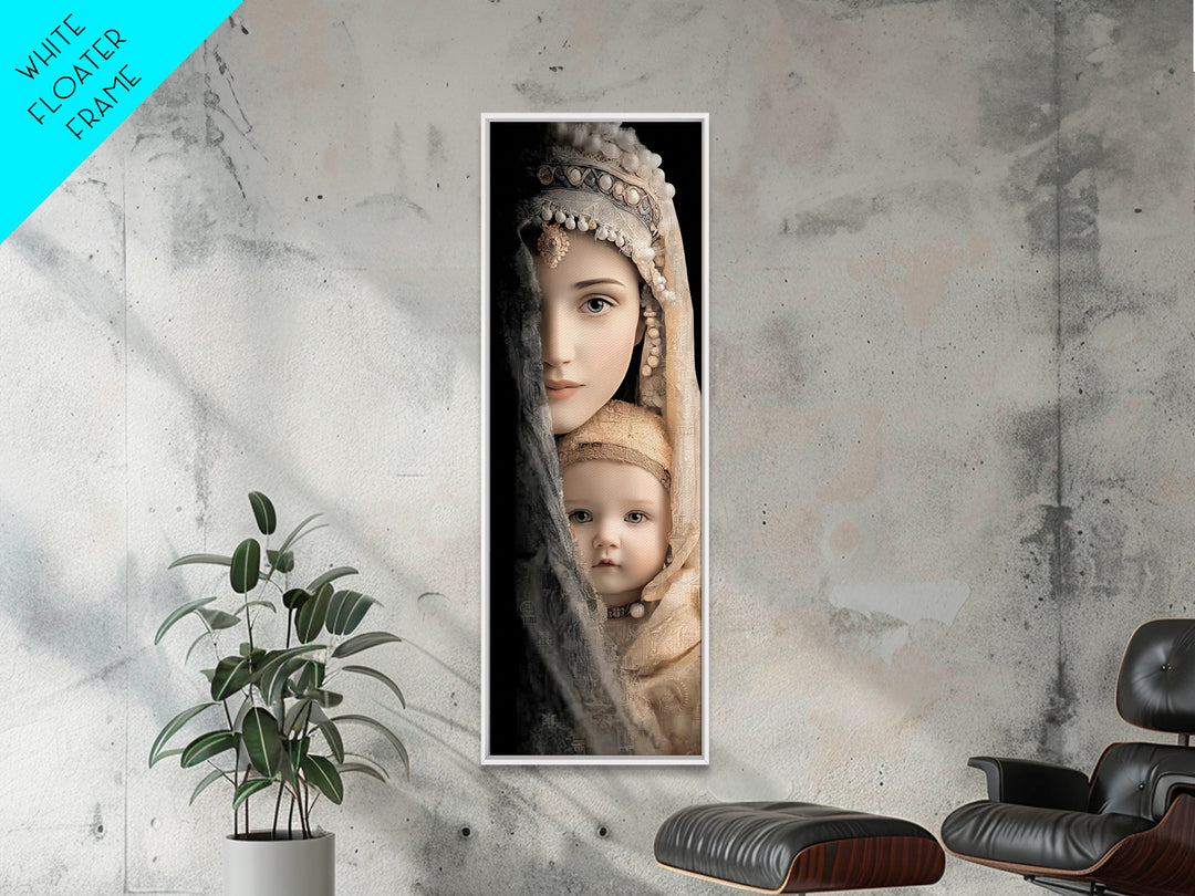 Motherly Grace | Framed Canvas Print | Tall Narrow Wall Art | Christian Wall Art | Christian Art Canvas | Mary And Jesus Painting