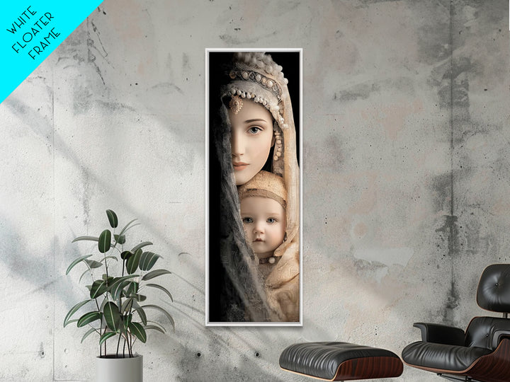 Motherly Grace | Framed Canvas Print | Tall Narrow Wall Art | Christian Wall Art | Christian Art Canvas | Mary And Jesus Painting