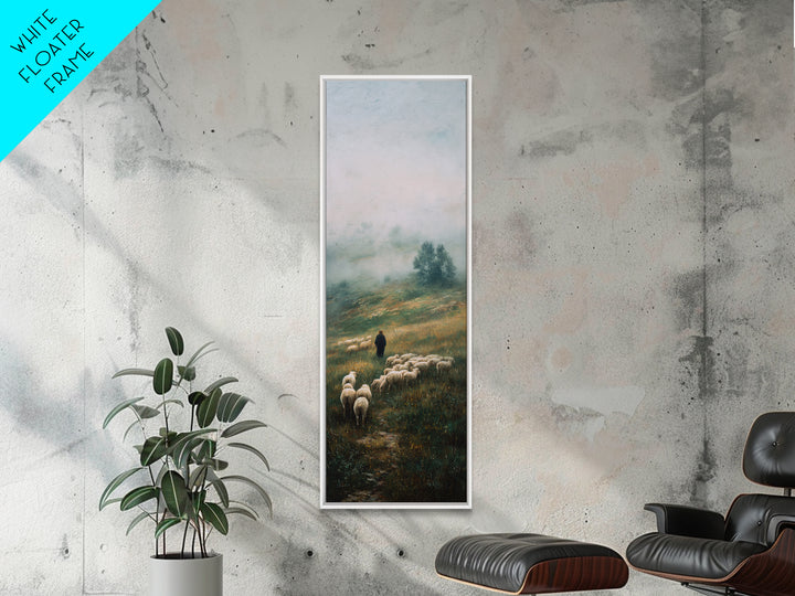 Morning Shepherd Path – Framed Canvas Print – Tall Narrow Wall Art – Christian Art – Jesus Painting – Christian Wall Art – Christian Decor