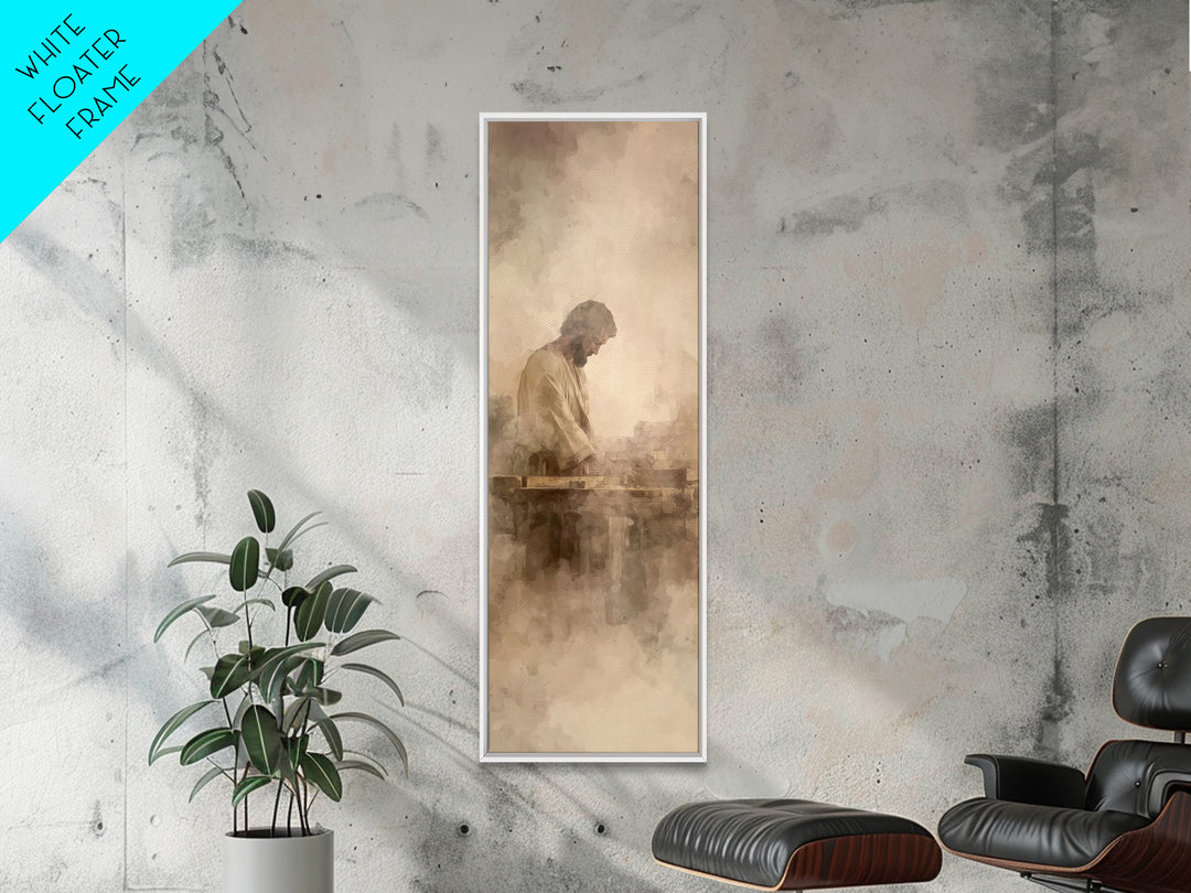Quiet Carpenter Grace – Framed Canvas Print – Tall Skinny Art Print – Christian Art Canvas – Christian Painting – Christian Wall Art – Mini
