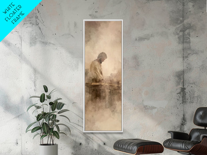 Quiet Carpenter Grace – Framed Canvas Print – Tall Skinny Art Print – Christian Art Canvas – Christian Painting – Christian Wall Art – Mini