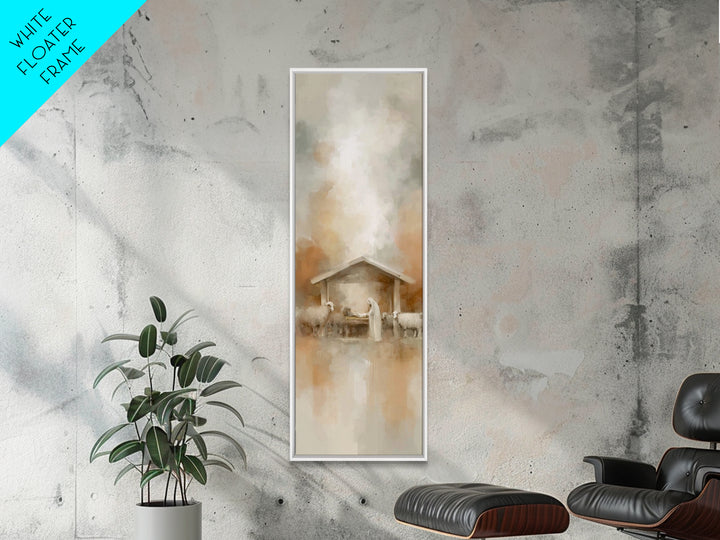 Humble Stable Night – Framed Canvas Print – Tall Skinny Art Print – Christian Art – Christmas Art – Christian Wall Art – Christian Art Canv