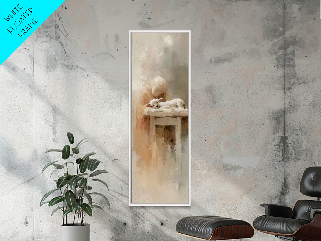 Lamb Of Mercy – Framed Canvas Print – Christian Wall Art – Christian Art Canvas – Jesus Painting – Tall Narrow Wall Art – Christmas Art