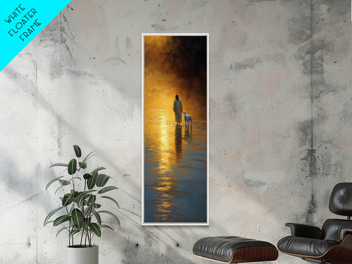 Shepherd’s Dawn Path – Framed Canvas Print – Christian Art Print – Jesus Painting – Christian Wall Art – Tall Narrow Wall Art