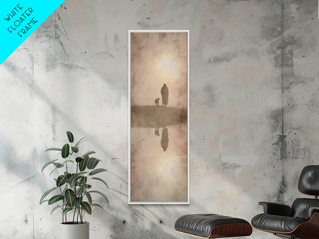 Silent Shepherd Walk – Framed Canvas Print – Christian Art Canvas – Christian Wall Art – Jesus Painting – Tall Skinny Art Print – Christian