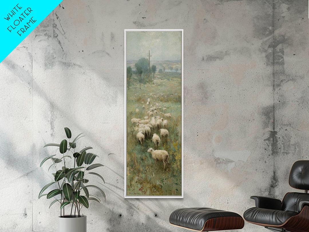 Field Of His Flock – Framed Canvas Print – Christian Art – Christian Wall Art – Christian Art Canvas – Jesus Painting – Narrow Art