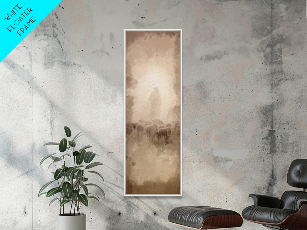 Shepherds In Light - Framed Canvas Print - Christian Wall Art - Narrow Art - Jesus Painting - Christmas Art - Christian Art Canvas