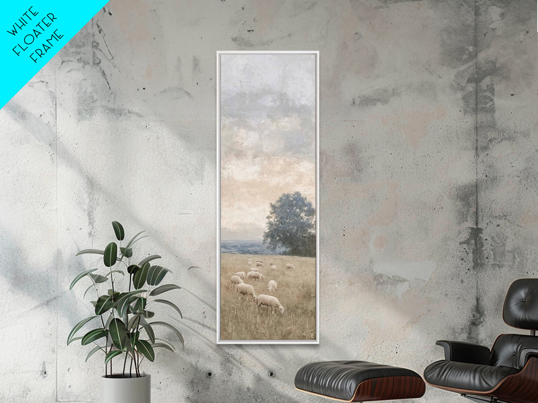 Heavenly Pasture Peace - Framed Canvas Print - Christian Christmas Art - Tall Narrow Wall Art - Jesus Painting - Christian Gift Ideas