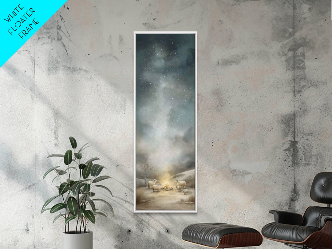 Gentle Pasture Sky | Framed Canvas Print | Christian Wall Art | Tall Skinny Art Print | Jesus Canvas Art | Christmas Decor | Christian Gift