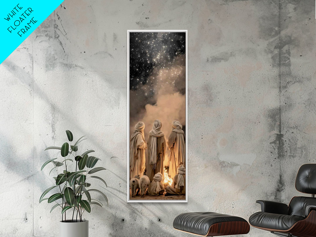 Night Vigil Peace | Framed Canvas Print | Christian Christmas Art | Narrow Art | Jesus Wall Art | Christian Painting | Christian Decor