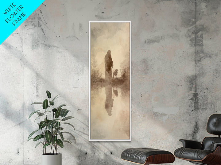 Guiding Shepherd Light – Framed Canvas Print – Christian Wall Art – Jesus Painting – Christian Art Canvas – Narrow Art – Christian Decor