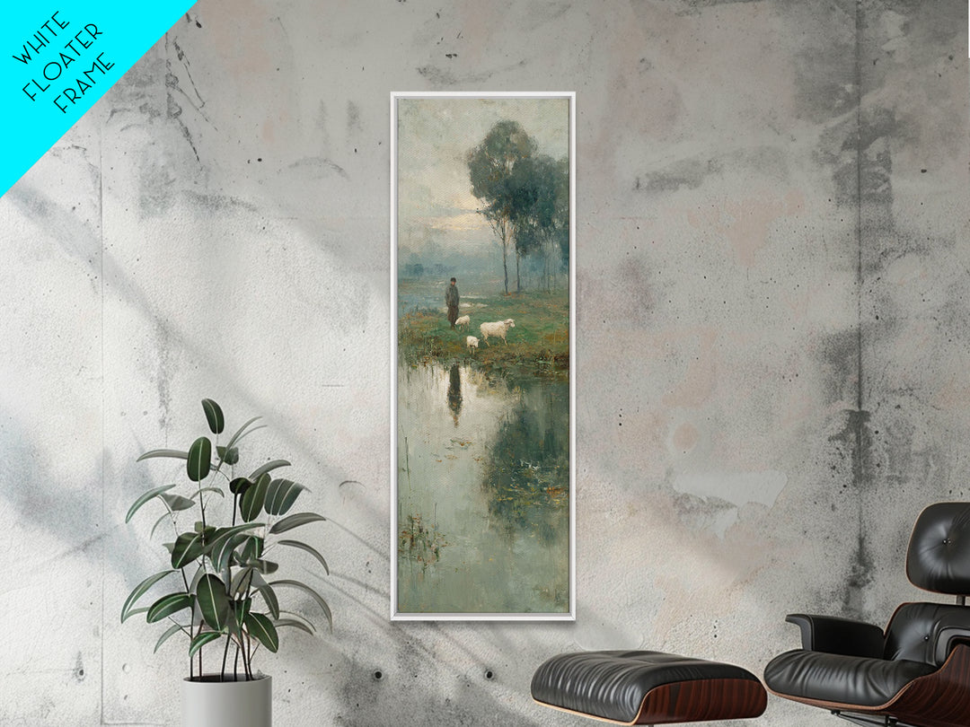 Pasture Morning Peace – Framed Canvas Print – Christian Art Canvas – Christian Painting – Tall Skinny Art Print – Christian Wall Art – Jesu
