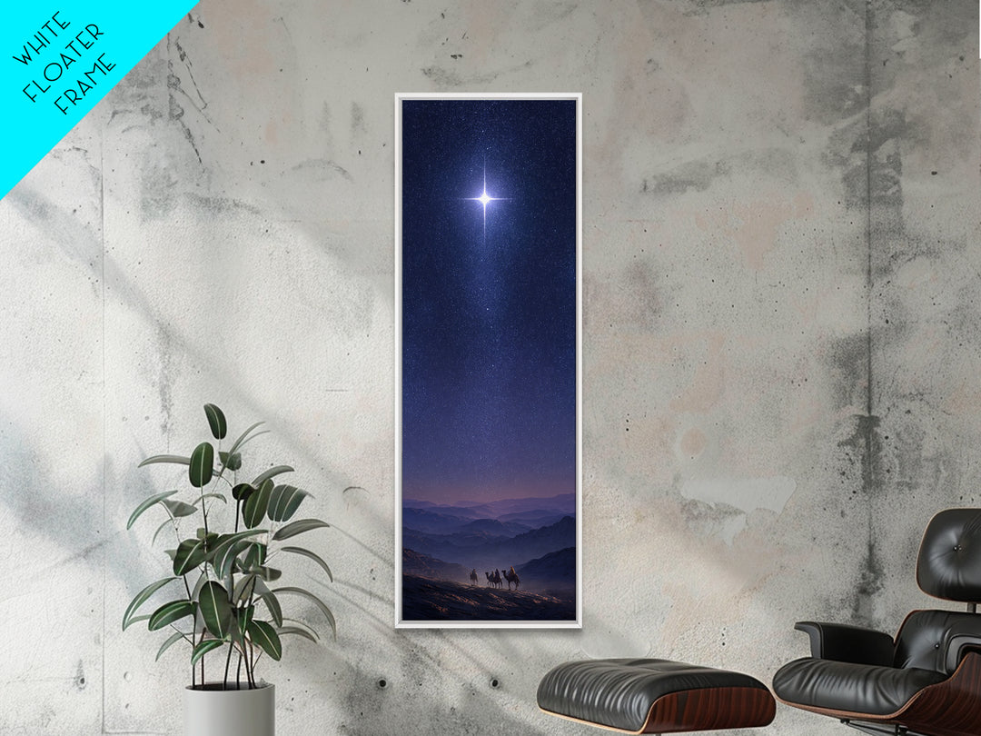 Holy Night Cross, Framed Canvas Print, Christian Art Canvas, Christian Wall Art, Christmas Art, Skinny Art, Christian Christmas Art