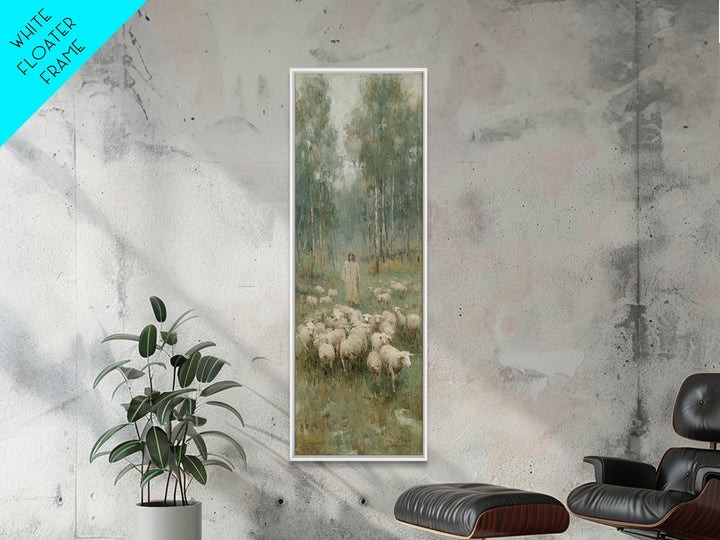 Pasture Serenity, Framed Canvas Print, Christian Art Canvas, Christian Wall Art, Tall Skinny Art Print, Jesus Painting, Christian Gift Idea