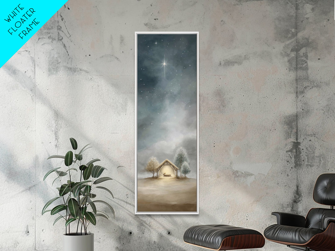 Holy Star Shelter – Framed Canvas Print – Christian Art – Christmas Wall Art – Skinny Art – Jesus Christmas Art – Christian Art Prints