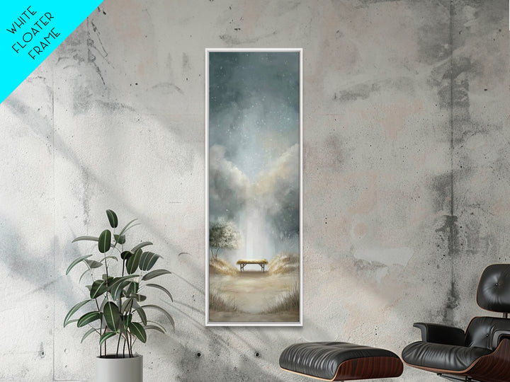 Winter Manger Light – Framed Canvas Print – Christmas Art – Christian Christmas Art – Christian Wall Art – Tall Narrow Wall Art