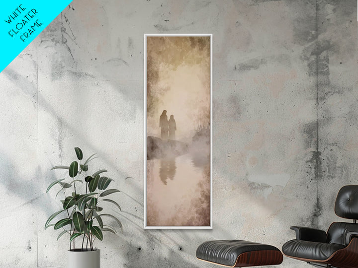 Quiet Morning Walk, Framed Canvas Print, Christian Art Print, Jesus Painting Canvas, Narrow Art, Christian Decor, Minimalist Christian Art,