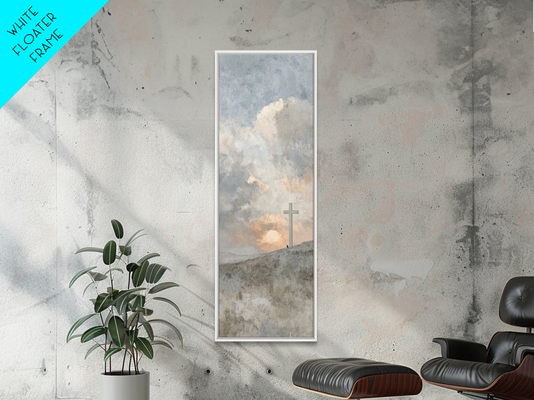 Sunrise At Calvary, Framed Canvas Print, Christian Wall Art, Christian Art Canvas, Tall Narrow Wall Art, Christian Gift, Modern Christian A