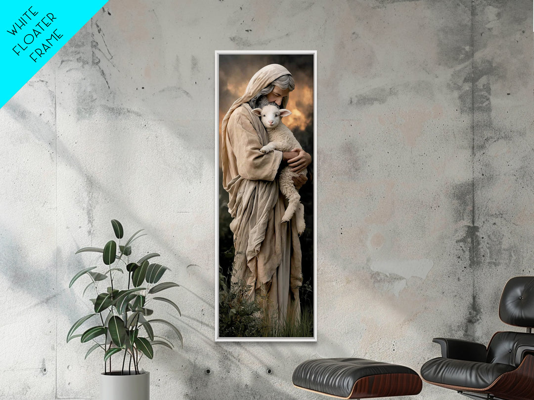 Lamb Of Mercy – Framed Canvas Print – Jesus Painting – Christian Wall Art – Narrow Art – Christian Art Canvas – Modern Christian Art – Chri
