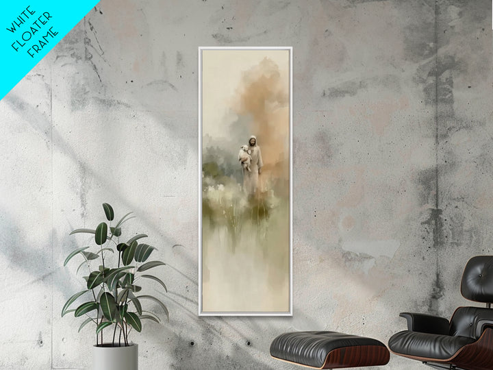 Gentle Shepherd | Framed Canvas Print | Christian Art Canvas | Tall Skinny Art Print | Christian Wall Art | Minimalist Christian Art | Jesu