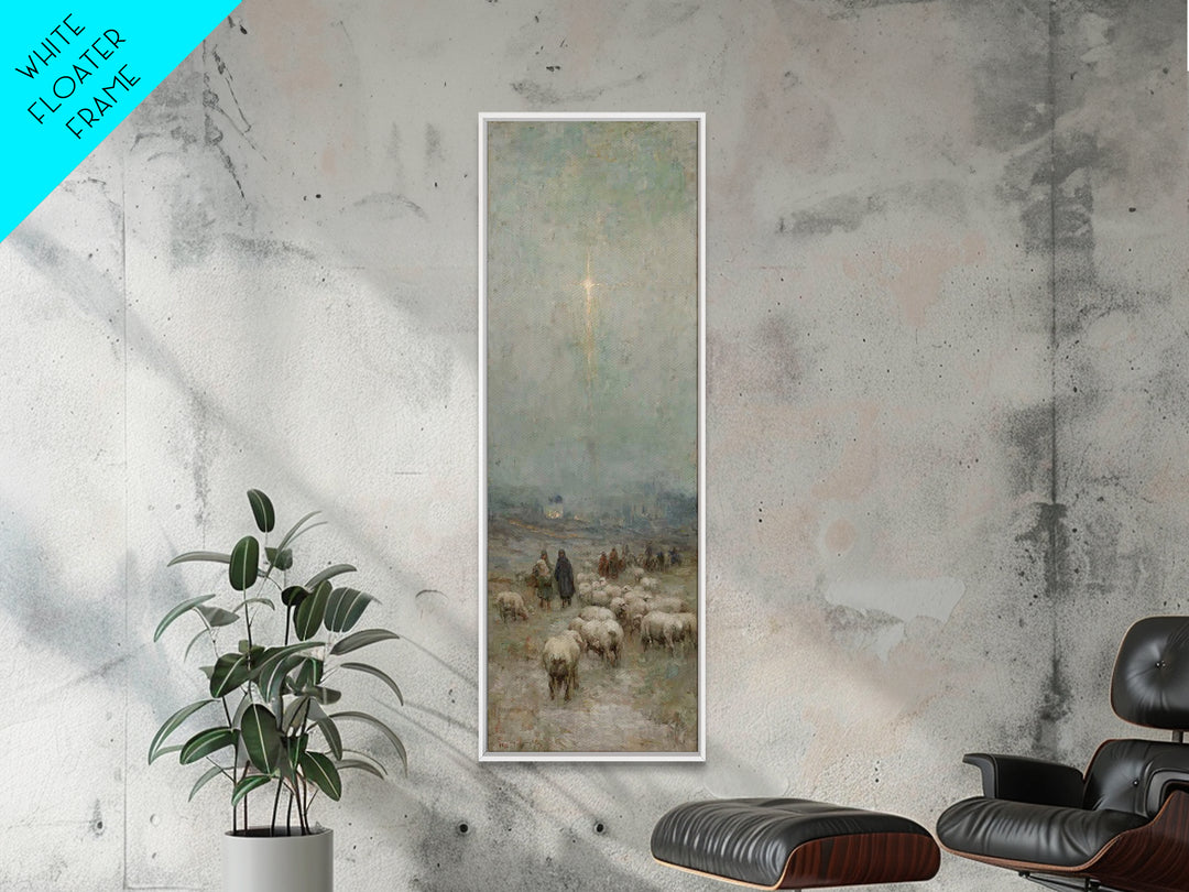 Bethlehem Night Watch, Framed Canvas Print, Narrow Art, Christian Christmas Art, Vintage Christmas Art, Christian Wall Art