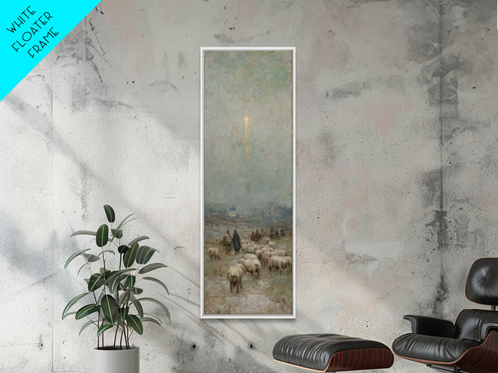 Bethlehem Night Watch, Framed Canvas Print, Narrow Art, Christian Christmas Art, Vintage Christmas Art, Christian Wall Art