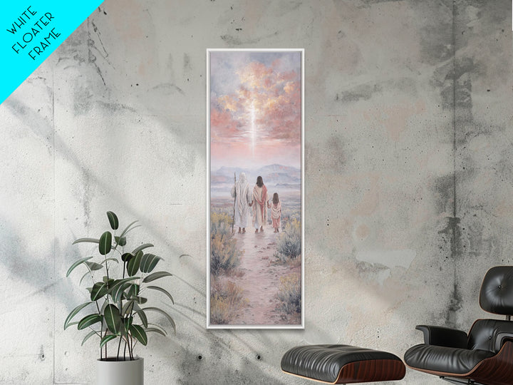 Pink Dawn Journey – Framed Canvas Print – Narrow Art – Christian Christmas Art – Christmas Canvas Wall Art – Christian Wall Art
