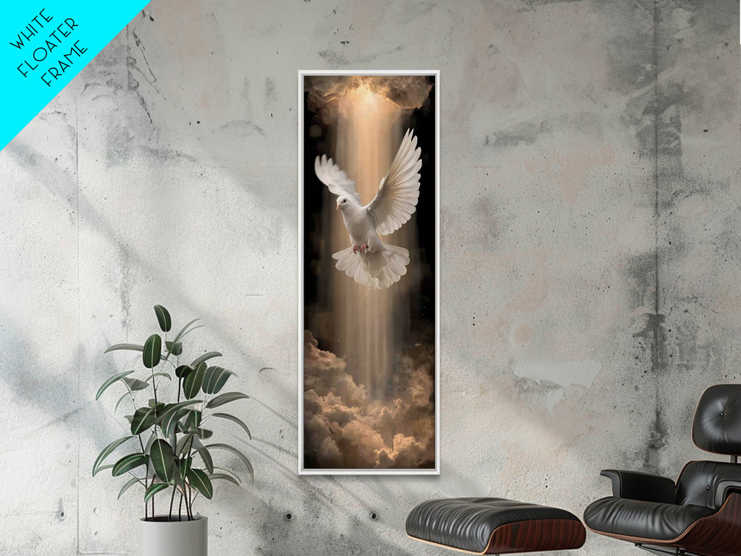 Heavenly Light Dove – Framed Canvas Print – Christian Wall Art – Christian Art – Subtle Christian Art – Skinny Art – Christian Art Canvas