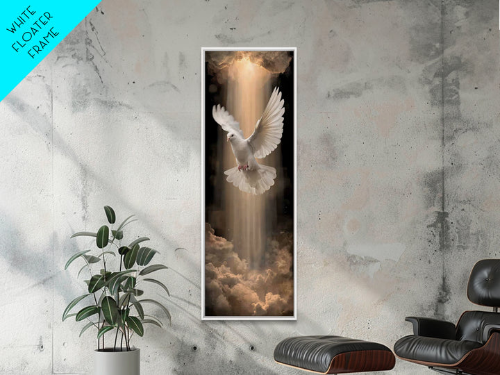 Heavenly Light Dove – Framed Canvas Print – Christian Wall Art – Christian Art – Subtle Christian Art – Skinny Art – Christian Art Canvas