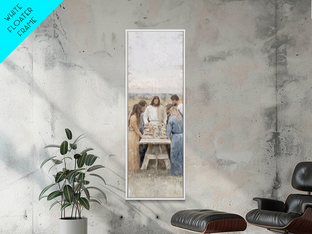 Breaking Bread Grace – Framed Canvas Print – Christian Art – Jesus Painting – Christian Wall Art – Tall Skinny Art Print – Christian Art Ca
