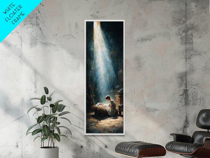 Radiant Nativity Peace – Framed Canvas Print – Christian Wall Art – Jesus Christmas Art – Christian Canvas – Narrow Art – Christian Gift –