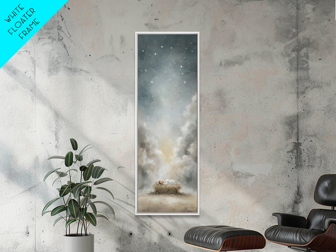 Holy Night Starfall – Framed Canvas Print – Christian Wall Art – Christmas Art – Jesus Painting – Christian Christmas Decor – Tall Skinny A