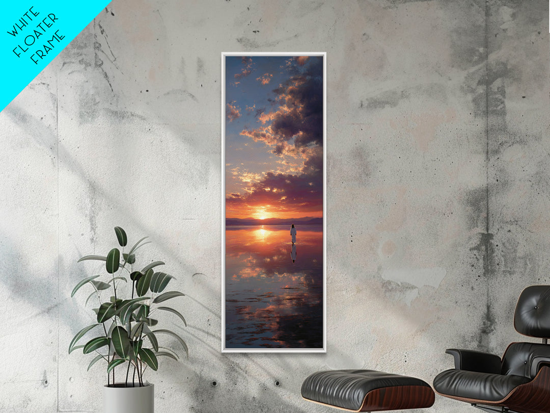 Sunset Walk Of Grace – Framed Canvas Print – Tall Narrow Wall Art – Christian Wall Art – Jesus Painting – Christian Art Canvas – Christian
