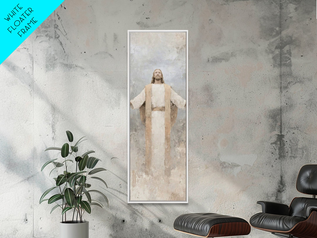Radiant Savior Light, Framed Canvas Print, Skinny Art, Christian Art Canvas, Christian Wall Art, Jesus Painting, Christian Art