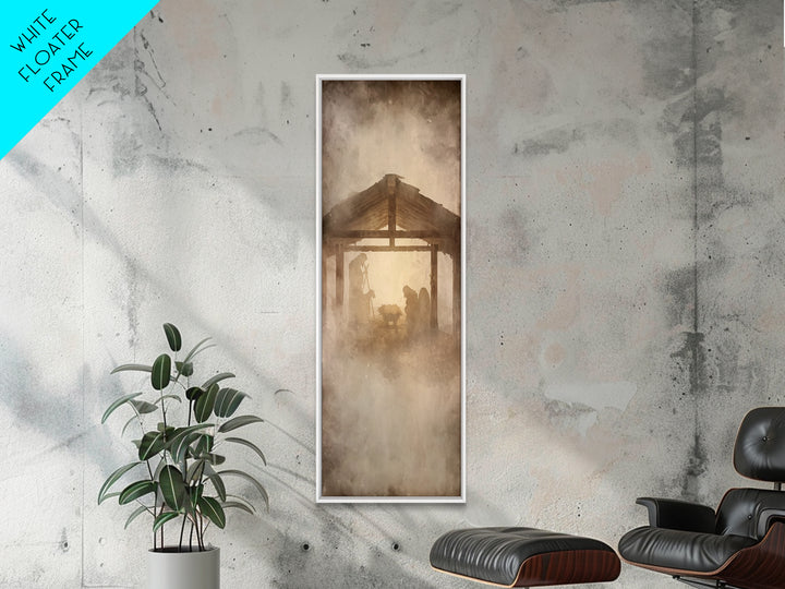 Holy Birth Glow – Framed Canvas Print – Tall Skinny Art Print – Christian Christmas Art – Christian Art Canvas – Jesus Painting – Christian