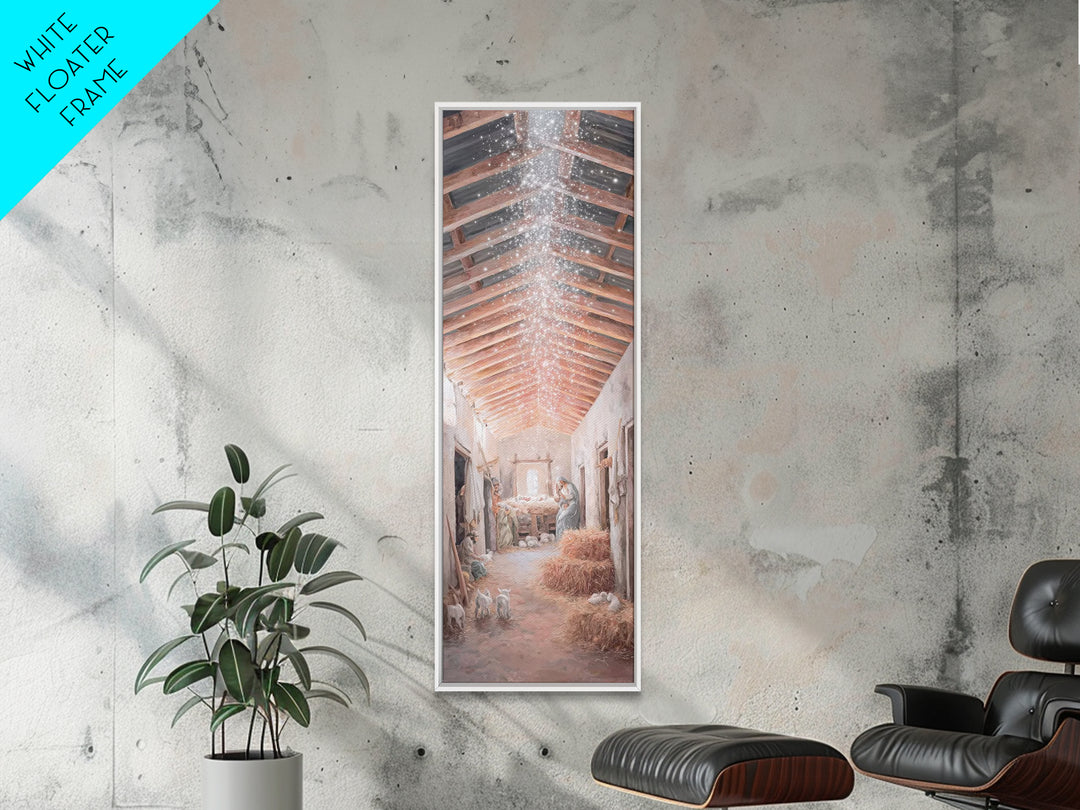 Sacred Nativity Hush – Framed Canvas Print – Tall Narrow Wall Art – Jesus Painting – Christian Art Canvas – Christmas Art – Christian Chris