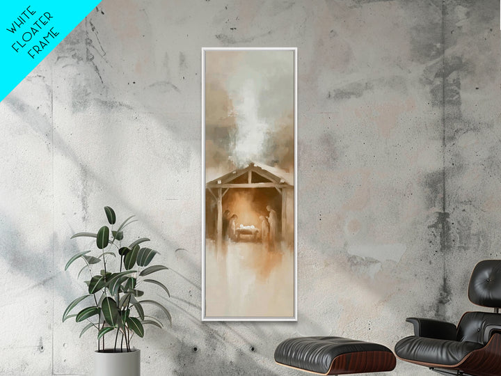 Manger Moon Night – Framed Canvas Print – Narrow Art – Christian Art Canvas – Christmas Art – Jesus Painting – Christian Christmas Art