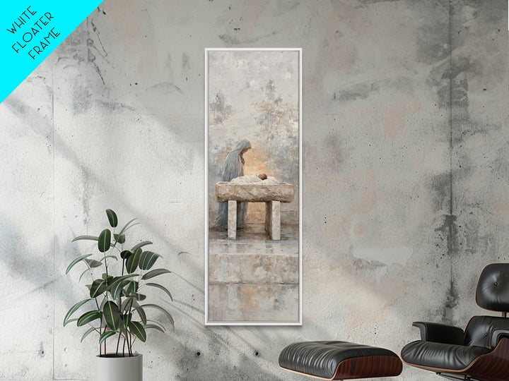 Angelic Nativity Veil – Framed Canvas Print – Tall Narrow Wall Art – Christian Art Canvas – Christian Christmas Art – Jesus Painting – Chri